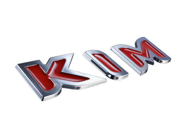 KIM emblem with 3 letters separated in chrome and red